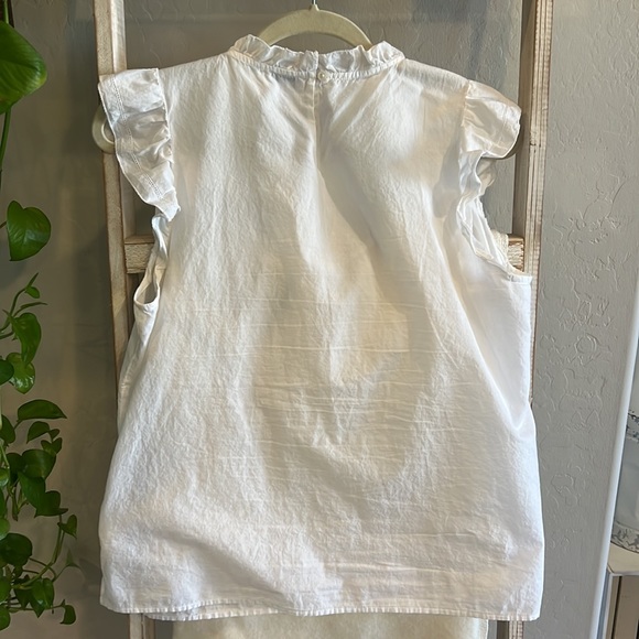 White Cotton Detailed Neckline J Crew Blouse - Picture 2 of 3